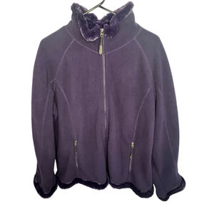 Green Tea Purple Full Zip Up Coat With Faux Fur Trim And Lining